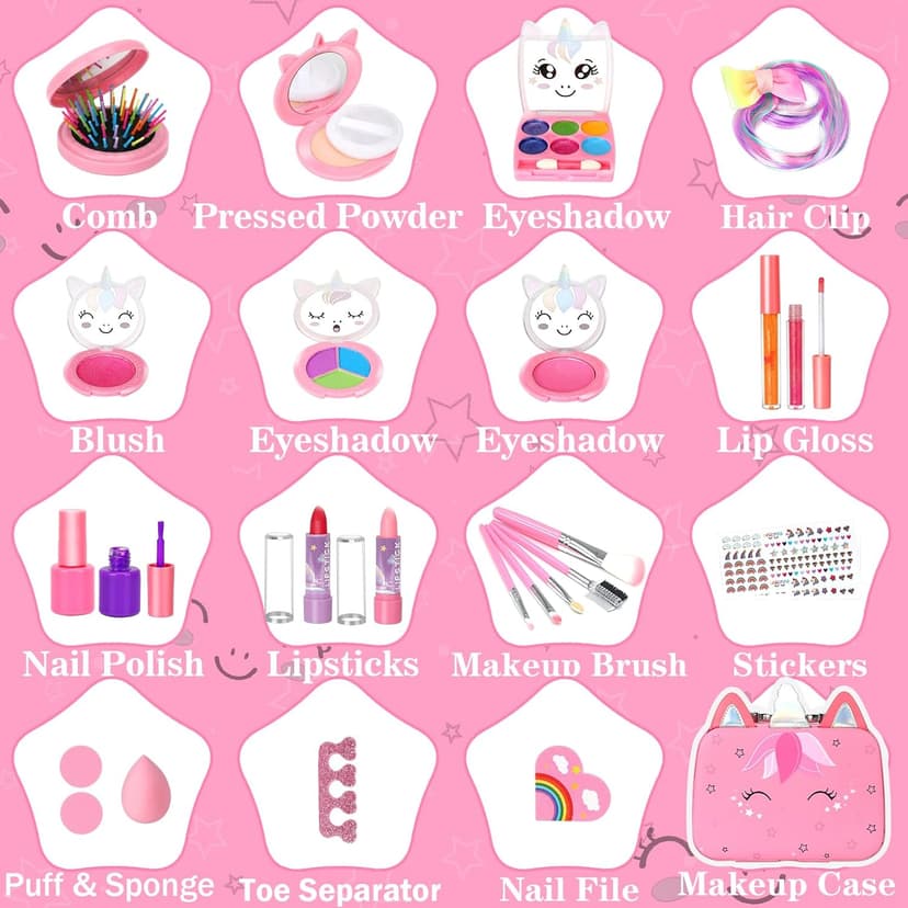 Heaning Kids Washable Makeup Girl Toys - Real Makeup Kit Kid Make up Set for Toddlers Children Princess Dress Up Christmas Birthday Gifts Toys for 3 4 5 6 7 8 9 10 11 12 Year Old Girls