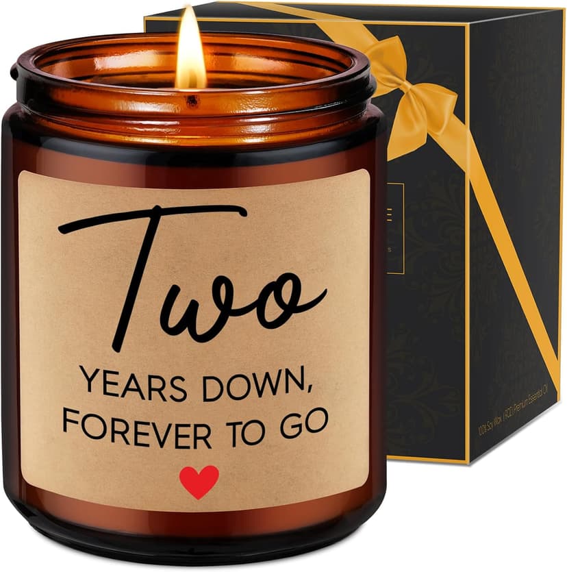 Fairy's Gift 2 Year Anniversary Candle Gifts for Him Her Boyfriend GF Wife Husband - Cotton 2nd Anniversary Couple Gifts Ideas - Two Year Wedding Anniv. Presents for Couples, Happy Second Anniv.