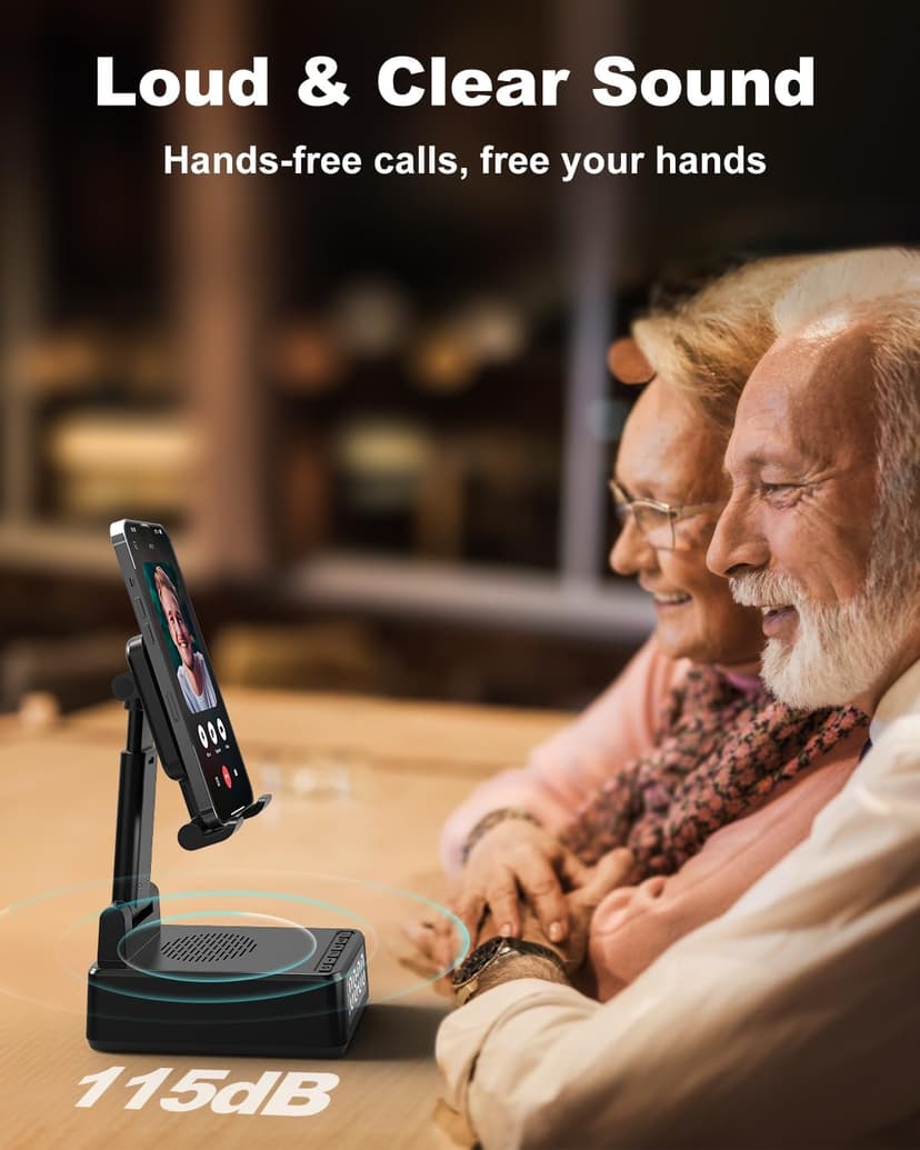 Birthday Gifts for Men Women,6-in-1 Cell Phone Stand Holder with Wireless Bluetooth Speaker & Wireless Charger,Alarm Clock for iPhone,HD Surround Sound Portable Bluetooth Speaker Gifts for Him Her