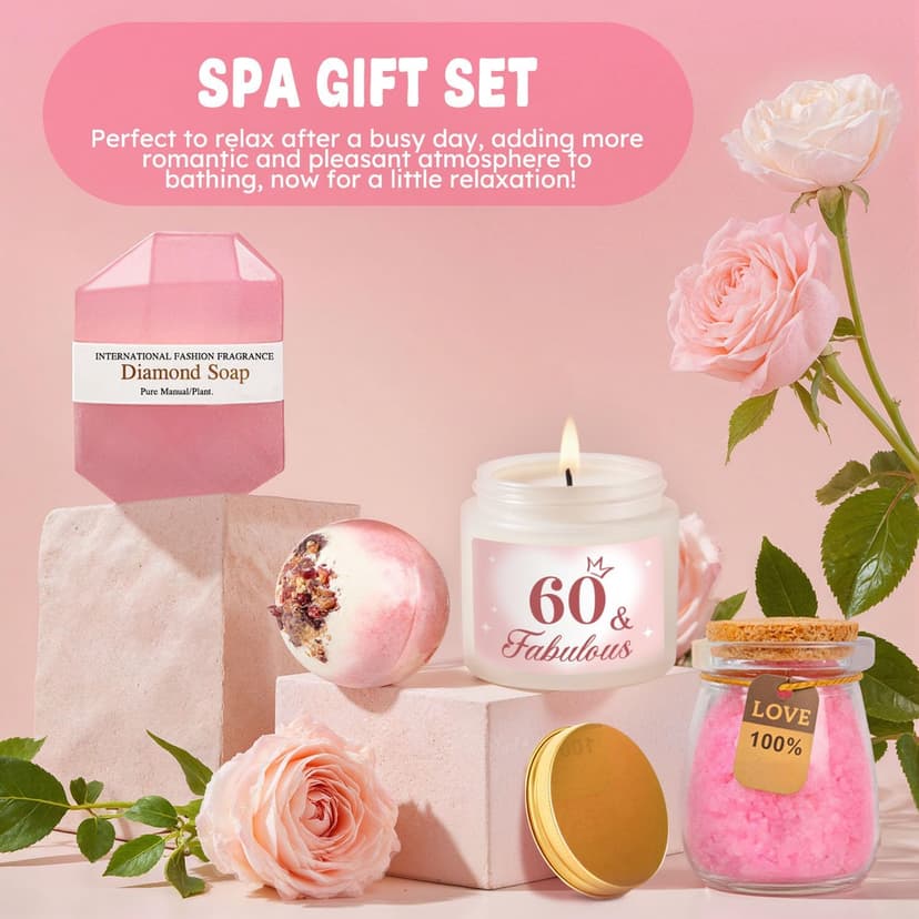 60th Birthday Gifts for Women, 60 Year Old Birthday Gifts for Women Self Care Gifts Basket Relaxing Spa Gift Fabulous Happy 60th Birthday Gift Presents Ideas for Woman Mom Wife Sister Friend Grandma