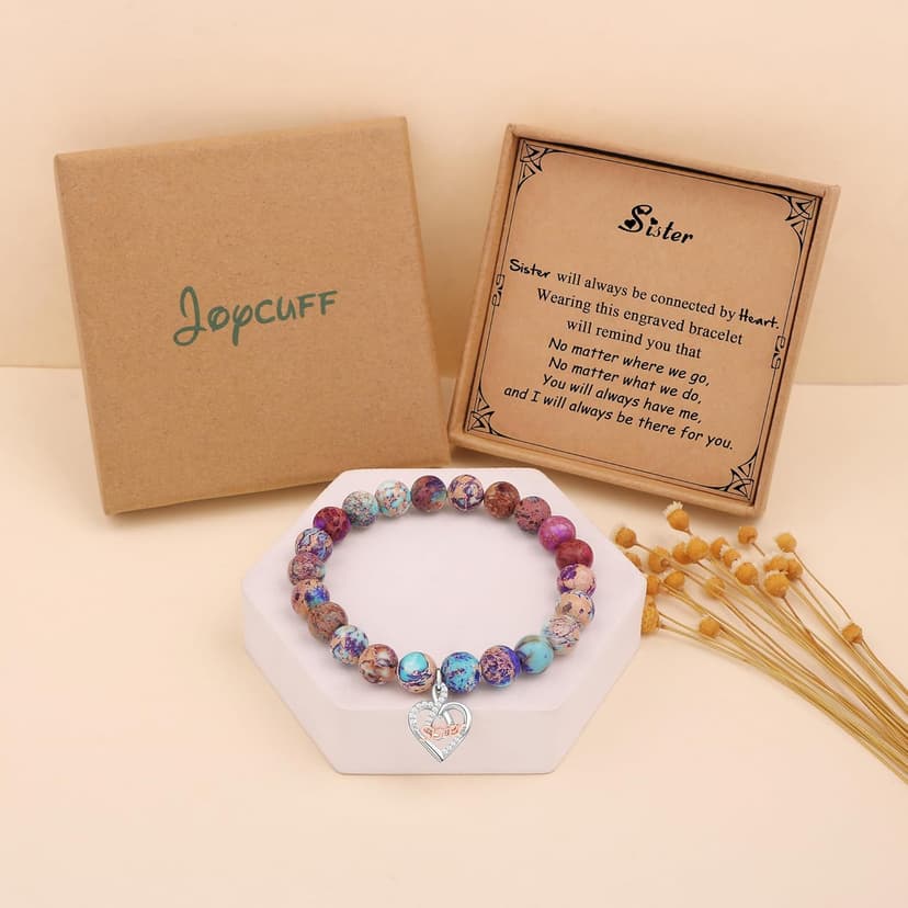 𝗚𝗶𝗳𝘁𝘀 𝗳𝗼𝗿 𝗪𝗼𝗺𝗲𝗻 𝗜𝗻𝗳𝗶𝗻𝗶𝘁𝘆 𝗟𝗼𝘃𝗲 𝗛𝗲𝗮𝗿𝘁 𝗕𝗿𝗮𝗰𝗲𝗹𝗲𝘁 Christmas Birthday Gifts for Sister Daughter Granddaughter Grandma, Natural Colorful Imperial Jasper Bracelet for Mom Wife Nana Aunt