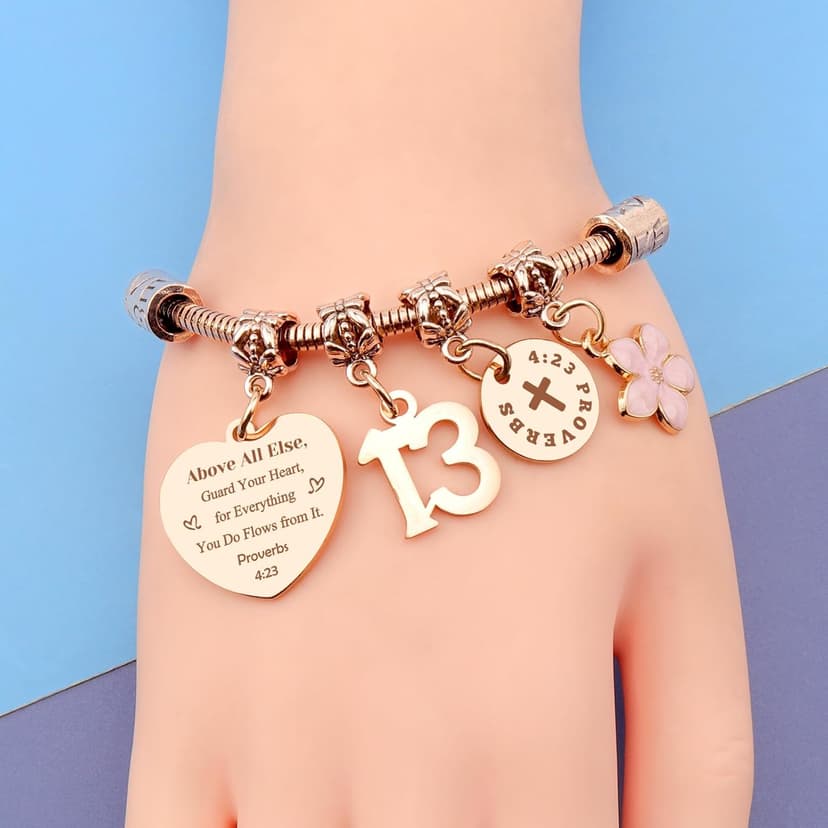 DlaeKua 15th 13th 16th Birthday Gifts for Girl Stainless Steel Bracelet for Women Daughter Granddaughter Niece Sisters 15th Birthday Gift Bracelets Inspirational Gifts Bible Verse 15 13 16 Years Old