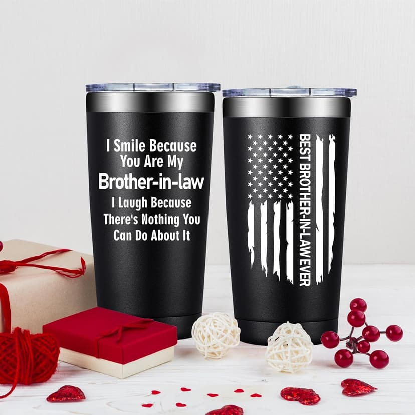 Grifarny Brother in Law Gifts - Brothers in Laws Christmas Gifts - Fathers Day, Birthday Gift for Brother in Law - I Smile Because You're My Brotherinlaw Tumbler Cup 20oz