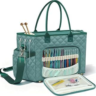 Crochet Bag Yarn Storage, Large Knitting Tote with Padded Crochet Hook Organizer, Tote with Multiple Compartments for Crochet Lovers, Knitting Accessories, Mother's Day Gift