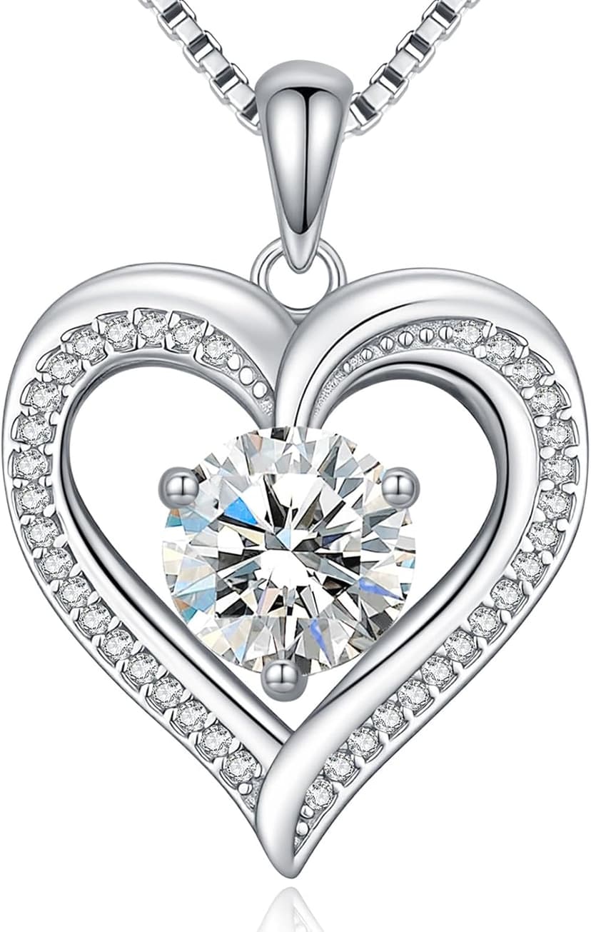 Moissanite Heart Necklaces for Women, 1-3 Carat Moissanite 925 Sterling Silver Necklace, Anniversary Present for Women, Birthday Gifts for Wife, Jewelry Gifts for Christmas, Valentine's Day