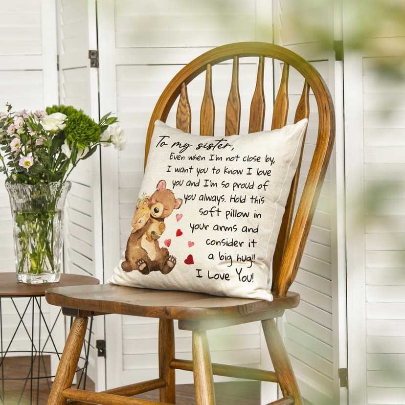 AVOIN colorlife to My Sister Throw Pillow Cover, 18 x 18 Inch Christmas Sister's Gift Lady Girls Birthday Cushion Case from Sister Brother