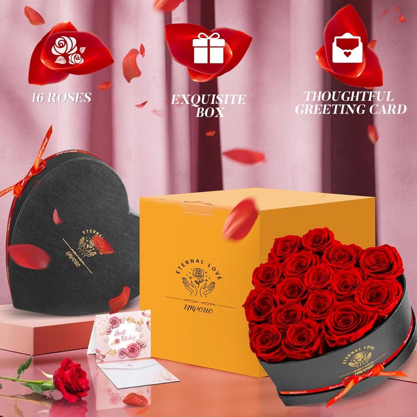 16-Piece Preserved Rose Birthday Gifts for Women, Eternal Rose Preserved Flowers for Delivery Prime Mothers' Day, Valentine's Day, Christmas, Birthday - Red Roses