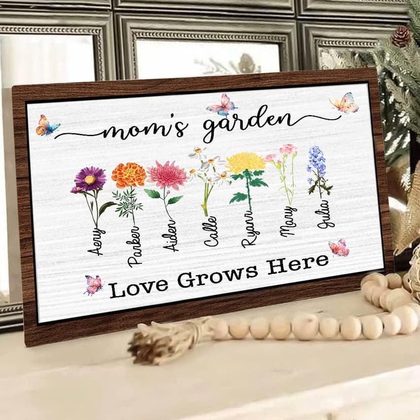Personalized Mom's Garden Frame Sign With Grandchildren Names and Birth Flower For Mother's Day Gift, Grandma Gifts, Personalized Mother's Day Gift, Custom Grandmas Garden Sign (Style 14)