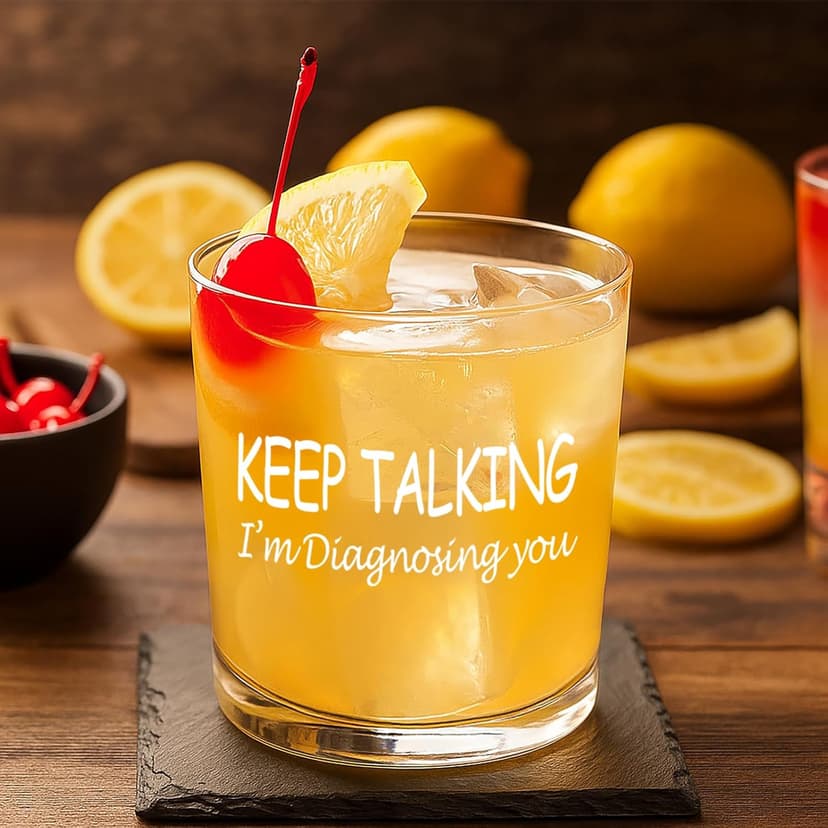 Keep Talking I'm Diagnosing You Whiskey Glass, Funny Christmas Birthday White Elephant Gifts for Psychiatrist Psychologist Counselor Therapist Doctor 10 OZ Old Fashioned Glass with Gift Box