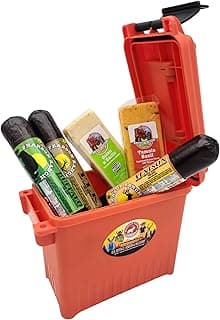 PEARSON RANCH Exotic Meats Ammo Can Gift Set Includes Elk, Buffalo and Venison Summer Sausage and 2 Blocks of Cheese, Cheese and Sausage Box (5 Items Total Inside The Ammo Can)