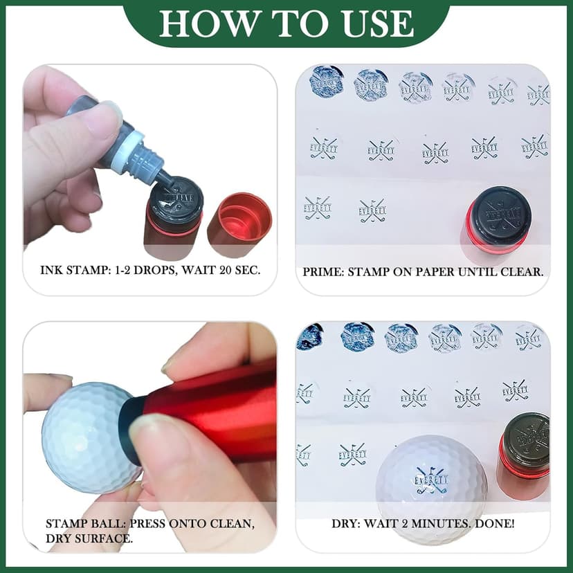 Golf Ball Stamp Personalized - Custom Monogram Logo & Name Marker with Durable Waterproof Ink, Reusable Stamper for Golfers, Men, Women Gifts, Unique Golf Accessories for Retirement, Birthday, Party