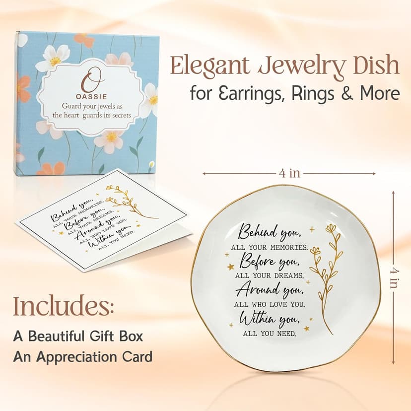 OASSIE Graduation Gifts for Women - 4"x4" Round-Shaped Ceramic Jewelry Dish Tray - Thank You Inspiration College High School Graduation Gifts for Her Friends Sister Women, Decorative Trinket Dish