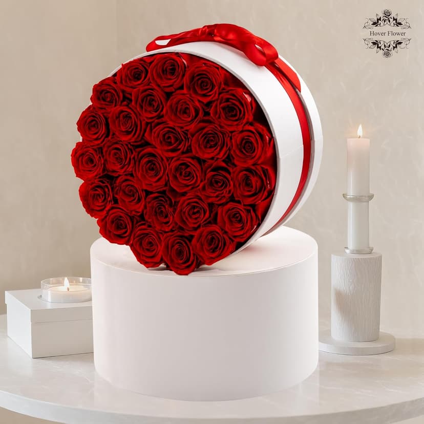 27 Forever Roses in Luxury White Box, Eternal Real Roses Gift for Women, Preserved Flowers for Delivery Prime, Anniversary, Valentine's Day, Birthday for Her (Red)