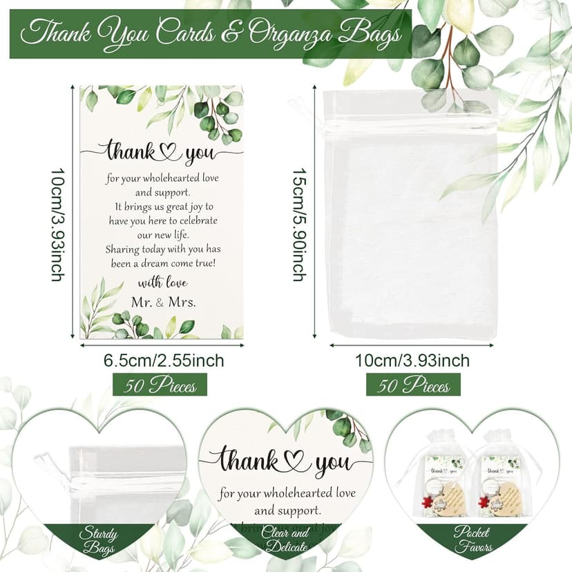 AerWo 50 Sets Wedding Favors for Guests, Wedding Party Favors with Rustic Wood Heart Puzzle Keychains Thank You Cards and Organza Bags, Wedding Gifts for Guests Wedding Bridal Shower Thank You Gifts