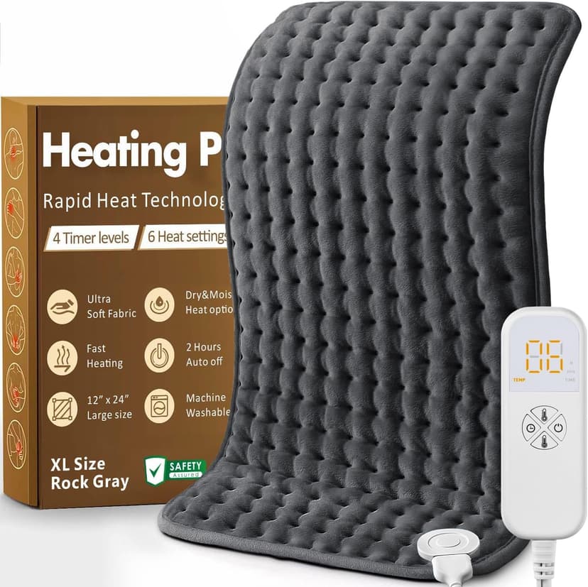 Heating Pad for Back, Neck, Shoulder Pain & Cramps Relief, Electric Heating Pad with 6 Heat Settings, Auto-Off, Moist Dry Heat Options, Fathers Day for Dad Husband, Mens Gifts for Dad Husband Him