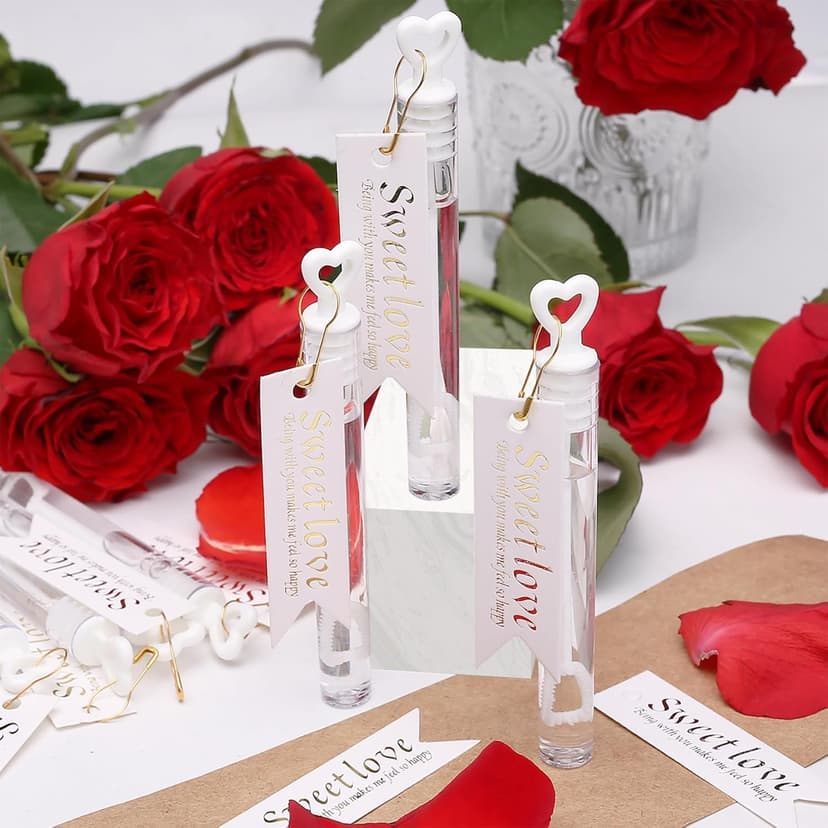 32Pcs Wedding Bubble Wands Bulk(White Heart Top), Mini Bubble Party Favors, Valentine's Day, Anniversary Supplies, Wedding Send Off, Gift Box Decoration, Goody Bag Stuffers Filler for Couple Guest Kid