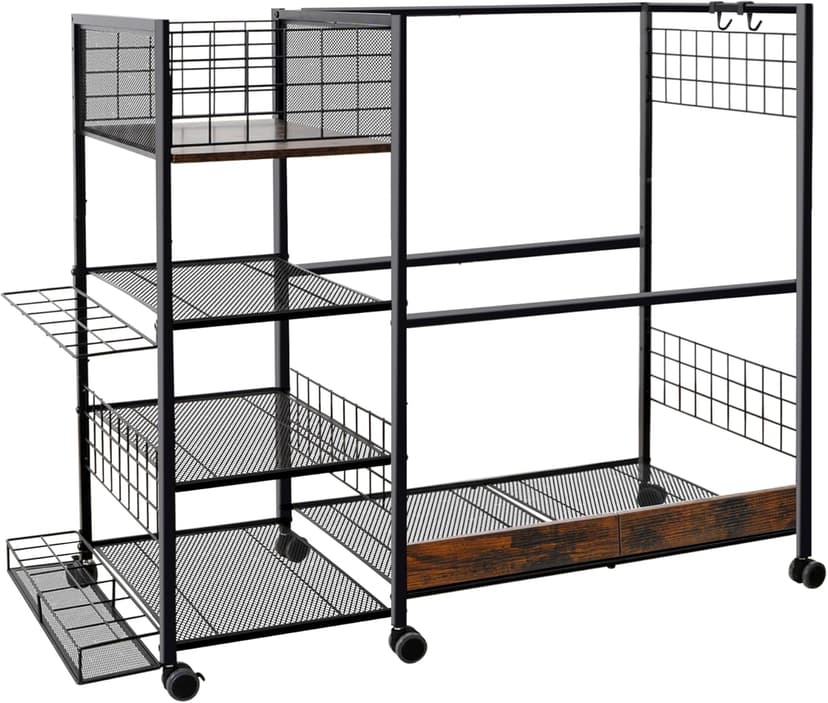 Golf Bag Organizer for Garage, Golf Accessories for Men Women, Golf Bag Stand, Golf Storage Organizer with 2 Hooks, Storage Rack for 2 Golf Bags, Sports Equipment Organize, Golf Club Holder