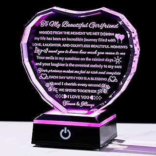 Gifts for Girlfriend with Colorful Base Girlfriend Anniversary Birthday Gifts from Boyfriend Crystal Heart Keepsake to My Girlfriend Romantic I Love You Gifts on Valentine Christmas