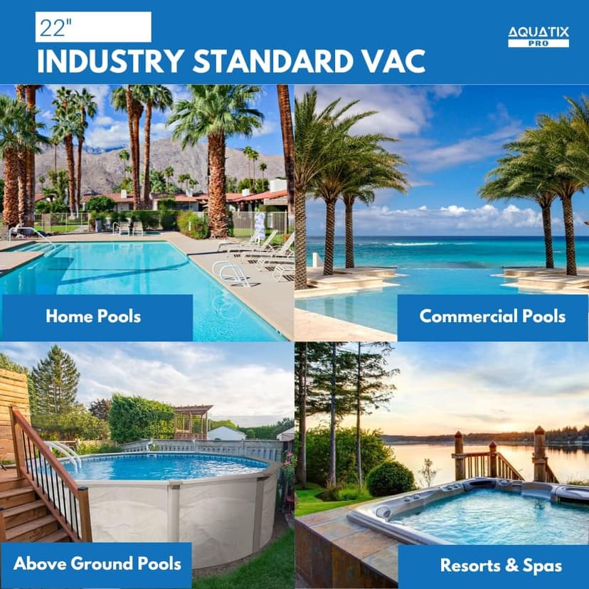 Aquatix Pro Pool Vacuum Head, 22" Extra Large Commercial Grade, 10 Weighted Plates, 2 x Hose Adapter, Aluminium Handle, Stainless Steel Balls, Flex Swivel Swimming Pool Head with Bottom Brush