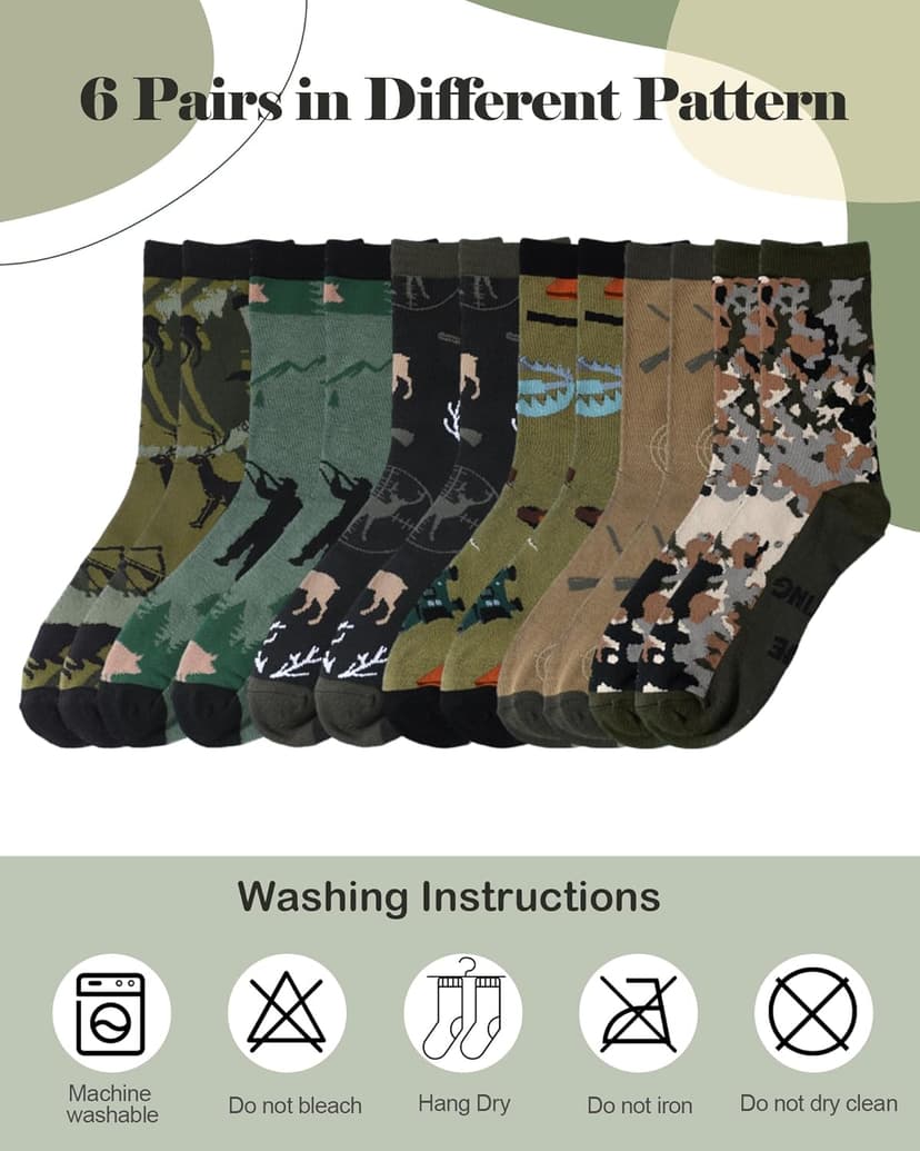 Eurzom 6 Pairs Funny Hunting Socks for Men Hunters Novelty Cotton Crew Socks Birthday Xmas Gift Accessories for Hunting Lover