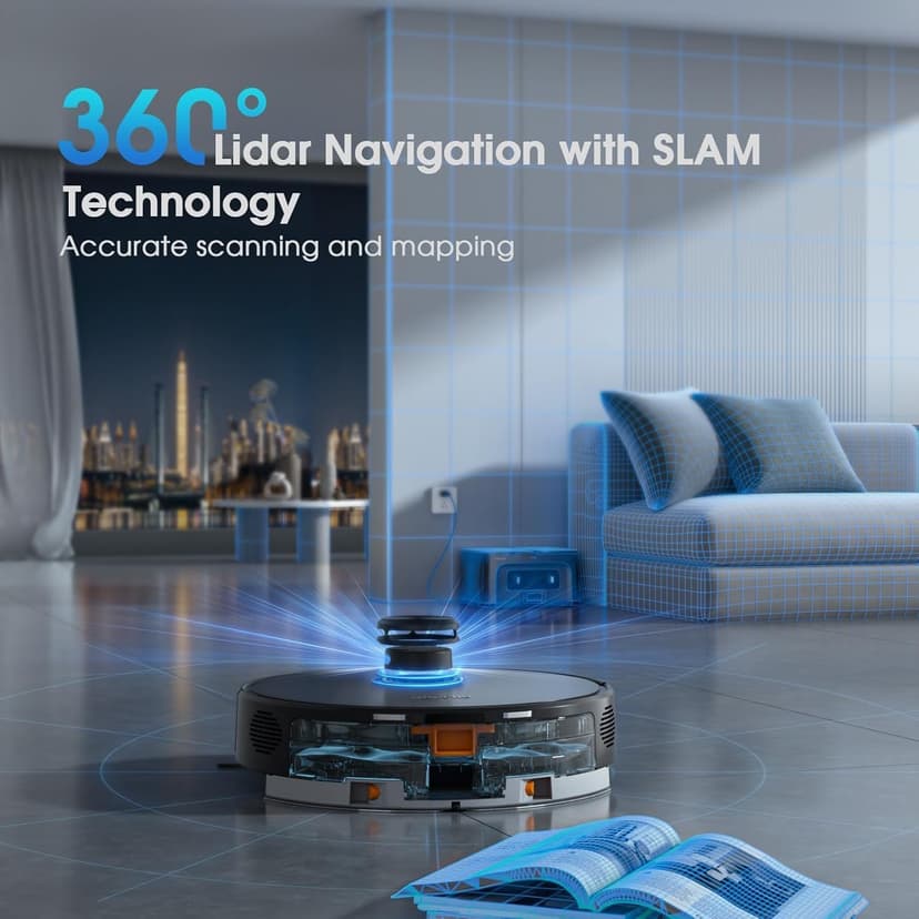 Robot Vacuum and Mop, 3-in-1 Robotic Vacuum Cleaner with 70-Day Self-Emptying Base, 360° LiDAR Navigation, Smart Mapping & Auto-Return, 6000Pa Strong Suction for Pet Hair, Carpets & Hard Floors