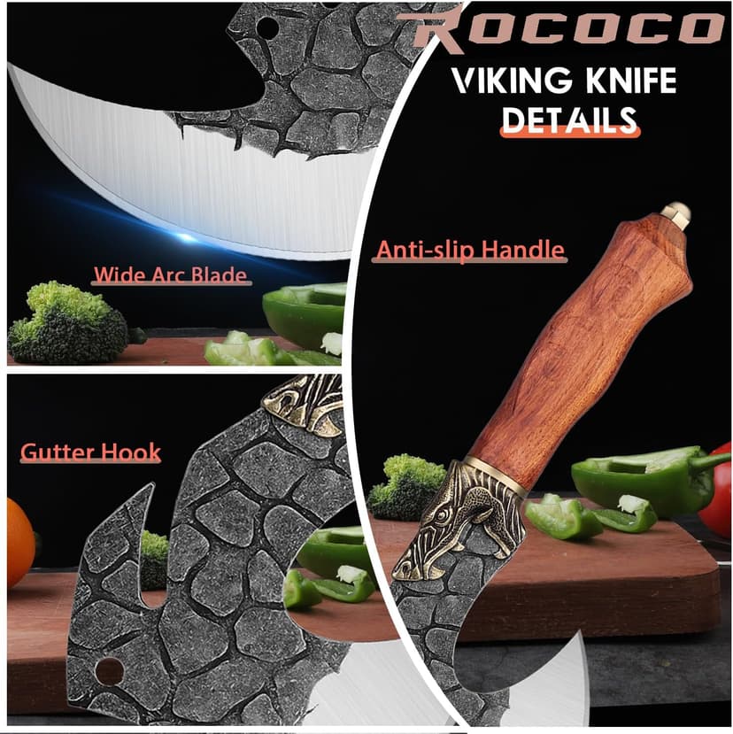 ROCOCO Viking Cleaver Knife Butcher Meat Cutting Boning Knife Hand Forged Chinese Kitchen Axe with Sheath Home Outdoor BBQ Camping Chirstmas Birthday Chirstmas Mother Father Gift Men