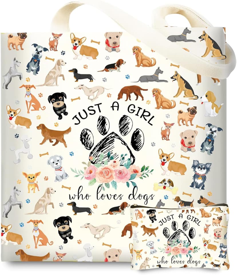 Cute Gifts for Dog Lover, Dog mom Gift Reusable Grocery Beach Shopping Bag for Women, Birthday Gift for Mom Daughter Friends Sisters Who Loves Dogs