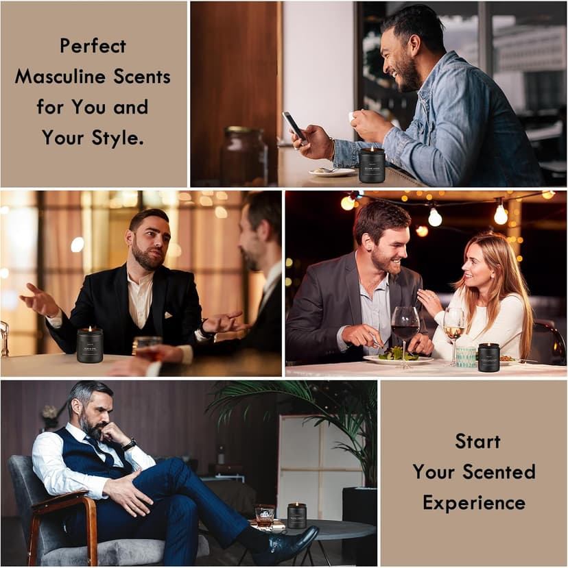 Auelife Scented Candles Set | Men Candle Set, Scented Candles for Home, Gifts for Men Aromatherapy Gift Set - 4 Pack Manly Gifts for Dad Fathers Day, Soy Candle of Leather/Smoke & Vanilla/Oak/Lavender