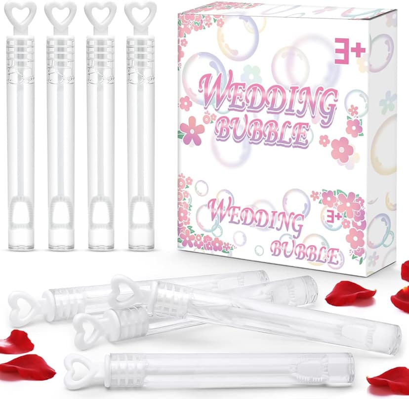 32Pcs Wedding Bubble Wands Bulk(White Heart Top), Mini Bubble Party Favors, Valentine's Day, Anniversary Supplies, Wedding Send Off, Gift Box Decoration, Goody Bag Stuffers Filler for Couple Guest Kid