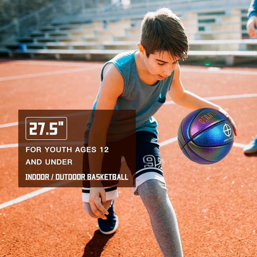 KUYOTQ Kids Youth Women Basketball - Shiny Purple Leather Size 3/4/5/6 - 22/25.5/27.5/28.5" Dazzle Textured Basketball for Boys and Girls (Deflated, Without Pump)