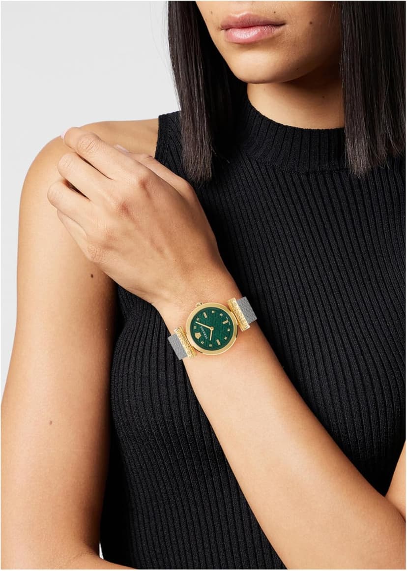 Versace Versace Regalia Collection Luxury Womens Watch Timepieces with a Two Tone Bracelet and Case featuring a Green Dial