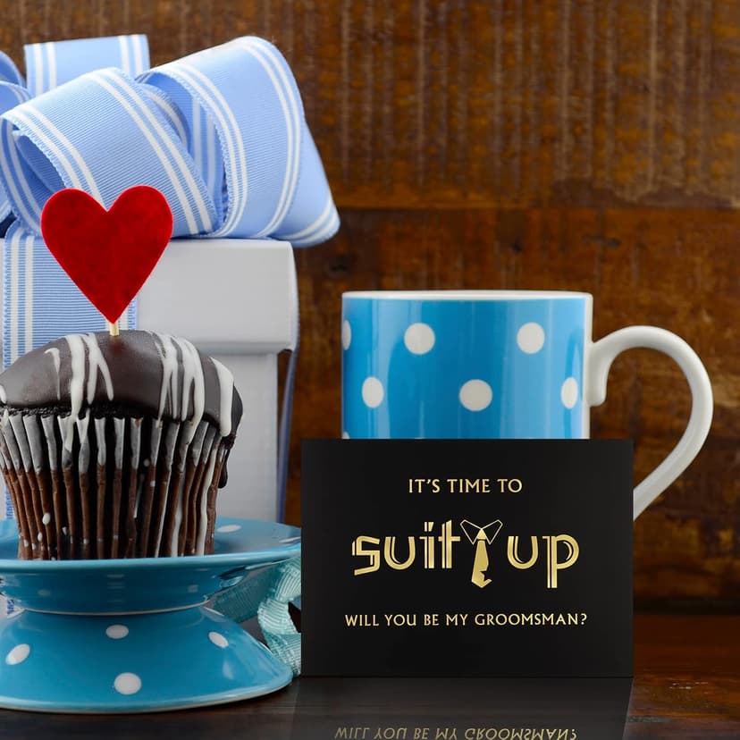 Zonon 8 Pcs Groomsmen Proposal Cards 7 Will You Be My Groomsman and 1 Best Man Card with Envelopes 5 x 7 Inch Suit up Funny Groomsmen Proposal Invitation Gifts for Wedding Supplies