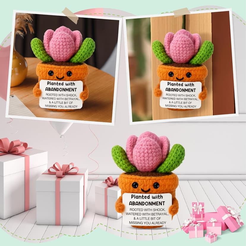 Funny Coworker Leaving Gift – Crochet Succulent Plush with Humor Message – Farewell Gift for Women Who are Quitting, Burned Out, or Betrayed, Supportive Decor for Divorce, Heartbreak,Goodbye, Breakup