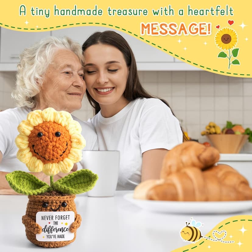 Christmas Thank You Gifts for Women, Nurse, Coworkers, Teacher, Boss, Retirement Farewell Going Away - Emotional Sunflower Support Crochet - Never Forget The Difference You Make Gifts