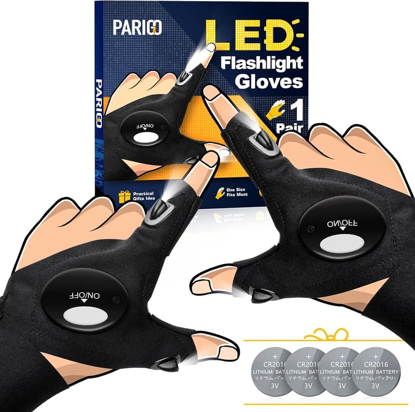PARIGO LED Flashlight Gloves, Stocking Stuffers for Men Gift for Dad Husband Grandpa, Cool Gadget Christmas Birthday Gifts for Men Adults Him Boyfriend Guy Car Repairing Fishing Camping Reading Light
