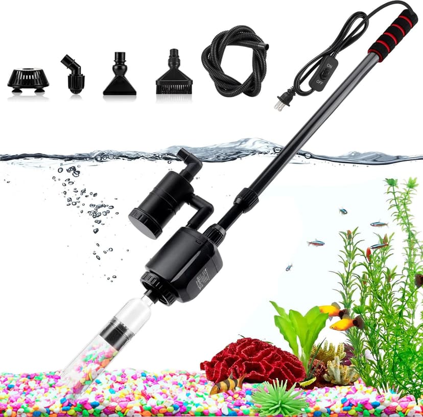 AQQA Electric Aquarium Gravel Cleaner, 6 in 1 Automatic Fish Tank Cleaning Tools Gravel Vacuum for Aquarium, Suitable for Change Water Wash Sand Water Filter and Water Circulation (320GPH, 20W)