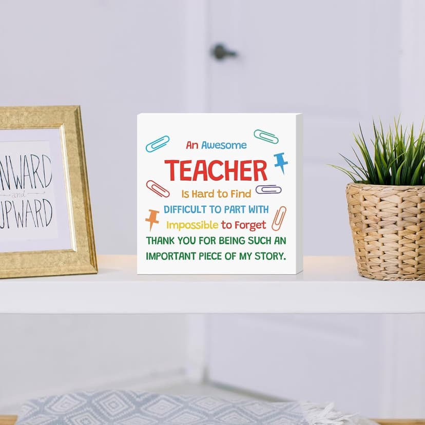 Teacher Appreciation Gifts for Women Men Wooden Box Sign Desk Decor End of Year Christmas Birthday Back to School Gifts for Preschool Kindergarten Teacher Elementary Educators Wooden Plaque