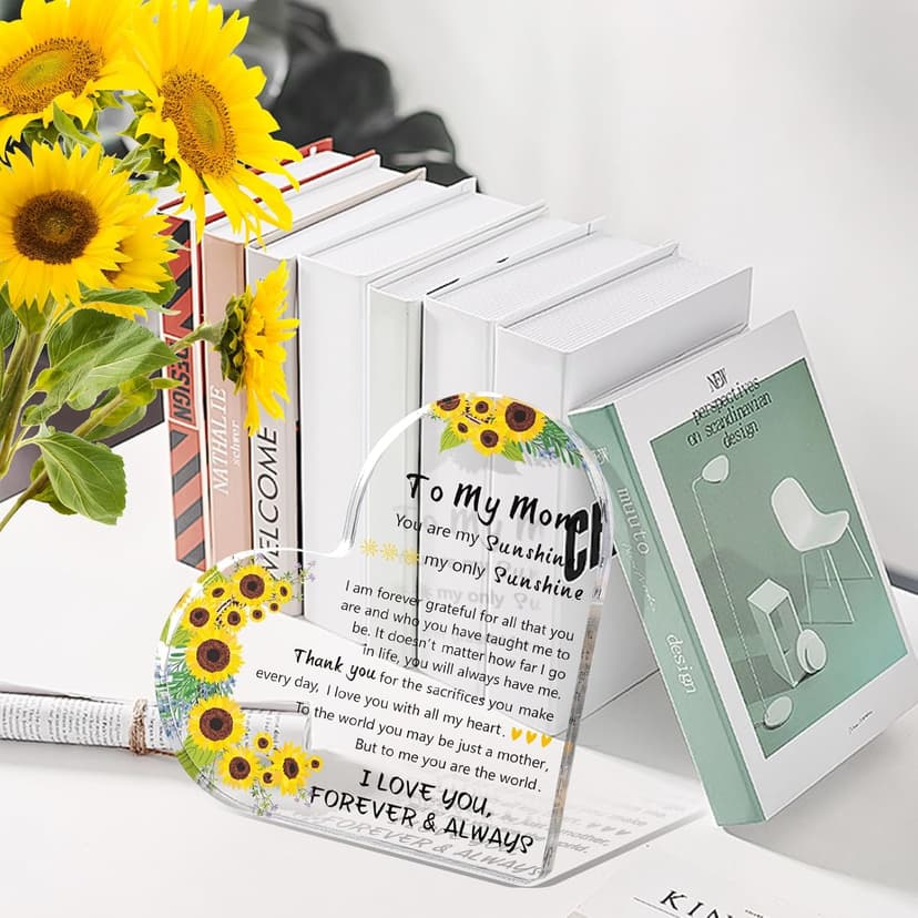 Gifts for Mom, 5.9×5.9 inch Delicate Heart Plaque, Mom Birthday Sign Present Idea, First Mothers Day Christmas Stocking Stuffers Birthday Acrylic Gifts for Mama Stepmom, Christmas Gifts for Mom