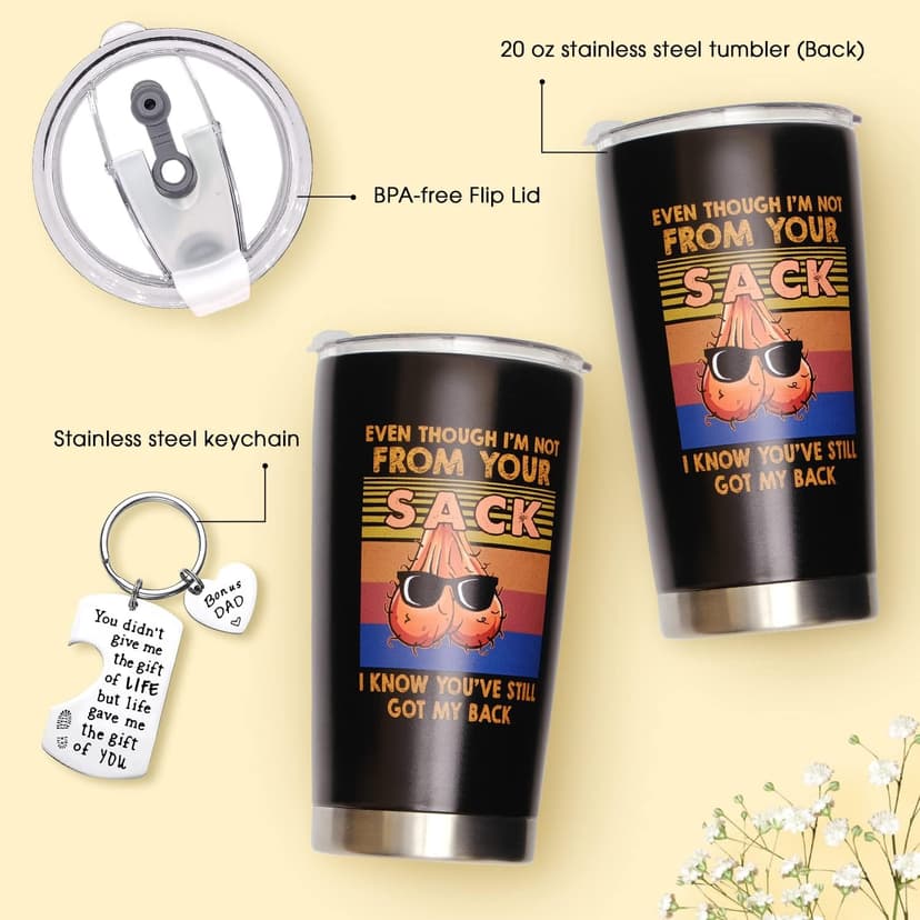 Bonus Dad Gifts - Step Dad Gifts From Daughter, Son, Kids - 20 Oz Tumbler & Keychain Funny Stepdad Gift - Christmas Father Day, Birthday Gift For Stepdad - Best Bonus Father Travel Coffee Mug