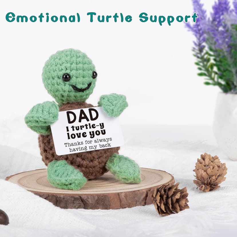 Mini Funny Turtle Dad Gifts from Daughter Son Wife, Birthday Gifts for Dad Father Daddy Presents, I Love You Small Cute Stuff Things, Handmade Emotional Positive Crochet Turtle