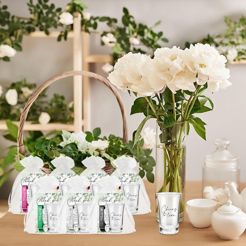 200 Pcs 50 Sets Wedding Favors for Guest Bulk 2 oz Cheers to Love Acrylic Shot Glasses Wedding Bottle Openers with Thank You Cards Bags for Guest Souvenirs Gifts Newlyweds Bridal Shower