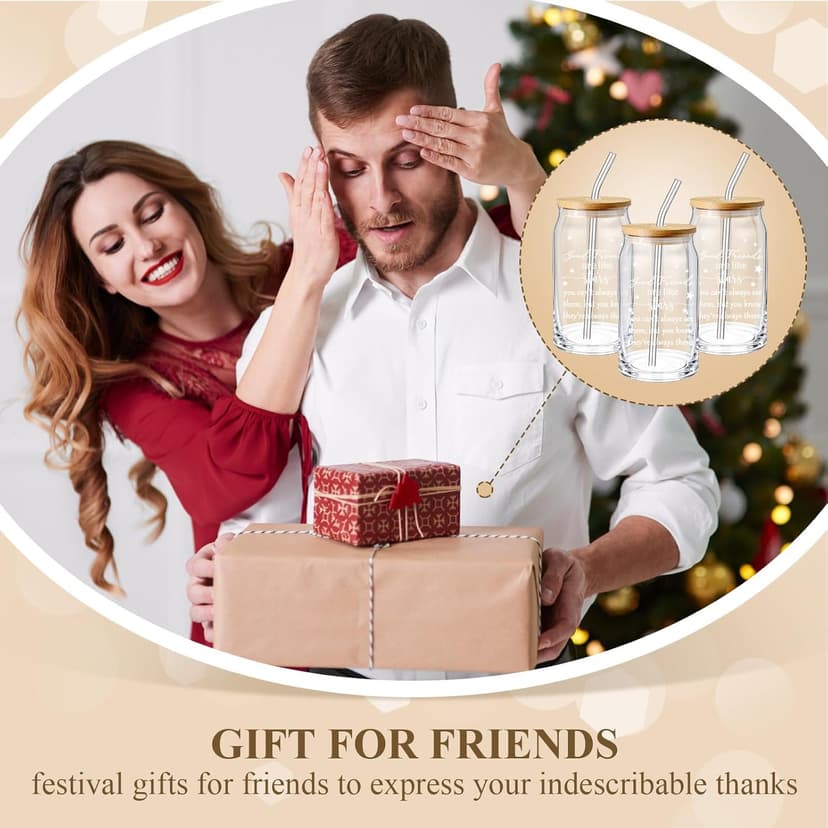 Zhehao 8 Pack Friendship Gifts for Women Friends Gifts Bulk 16oz Iced Coffee Glasses with Bamboo Lids and Straws for Sister Friend Holiday Birthday Party Drinking