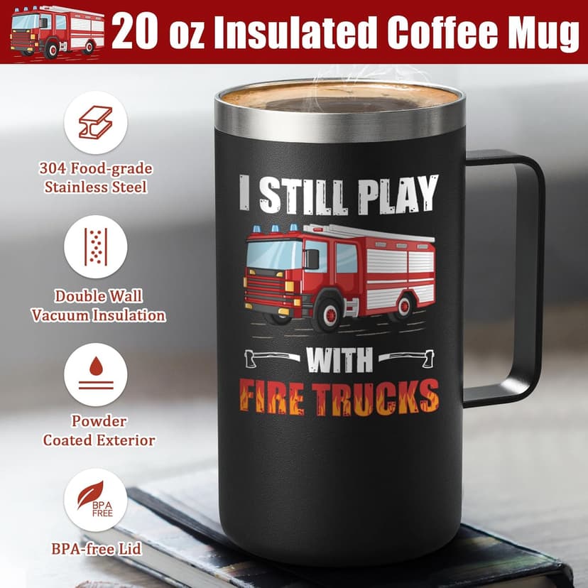 Lifecapido Firefighter Gifts for Men, I Still Play With Fire Truck 20oz Insulated Coffee Mug, Fire Fighter Fireman Christmas Gifts for Firefighters Men, Black