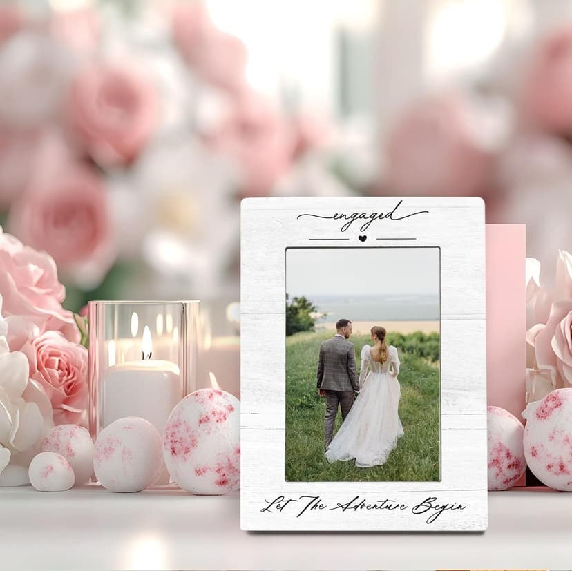 Engagement Couples Newlyweds Picture Frame 4x6, Engagement Gifts for Couples, Just Engaged Gift, Wedding Gifts for Newlyweds Bride Groom, Engaged Couple Picture Photo Frames for Desk Decor