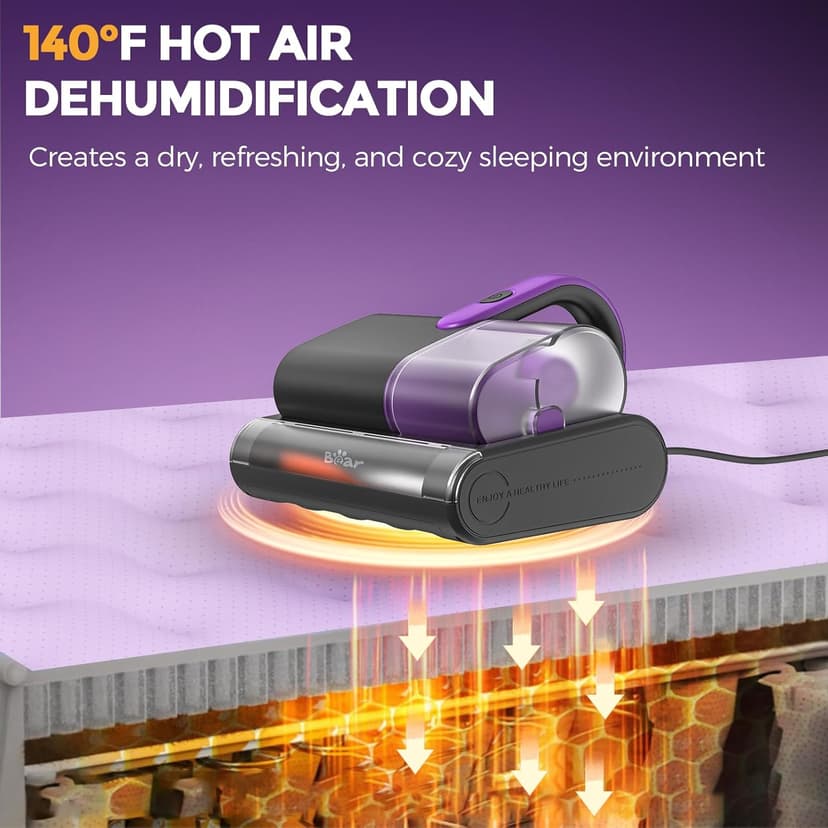 Bear Mattress Vacuum Cleaner, Bed Vacuum Cleaner with 253.7nm UV-C Light, 140°F Heat, HEPA Filter, 15Kpa Strong Suction Versatile Handheld Vacuums for Bed, Sofa, Couch, Dust & Pet Hair(Corded)