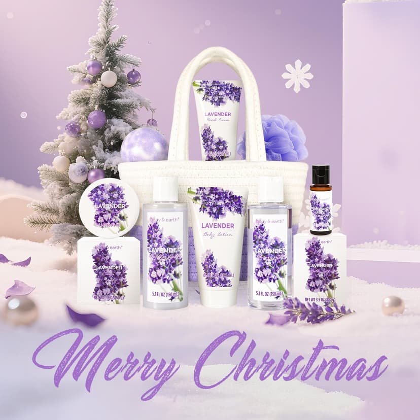 Spa Gift Baskets for Women - Body & Earth 11pcs Lavender Gift Sets with Bubble Bath, Shower Gel, Body Lotion, Birthday Gifts for Women, Spa Kit for Mom Gifts, Purple Gifts, Christmas Gifts for Her
