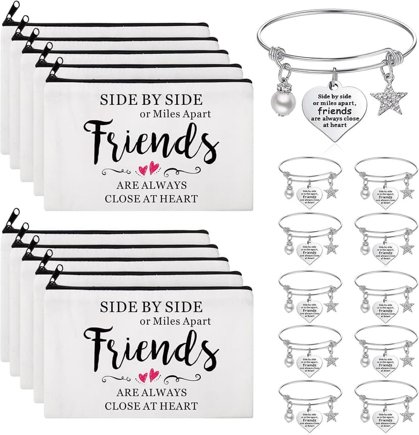 Abbylike 20 Pieces Friends Gifts Bulk for Women Friendships Bracelet Makeup Bag Friendsgiving Long Distance Gifts for Galentines Valentine Day Friend Group Birthday Family Sister