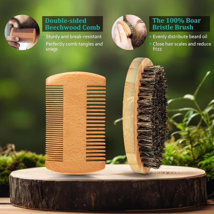 Mens Gifts - Beard Kit with Oil, Balm, Brush, Comb, Scissors, E-book, Outfits Men's Grooming Routine, Anniversary & Birthday Gifts for Men, Him, Husband, Boyfriend, Son, Male Friend, Brother, Dad