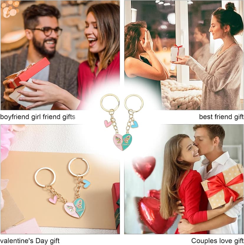 Ouligay 2 Pcs Heart Matching Keychains for Women,Best Friend Keychain,Best Friend Keyring,Long Distance Friendship Birthday Creative Gifts(Pink Bule)