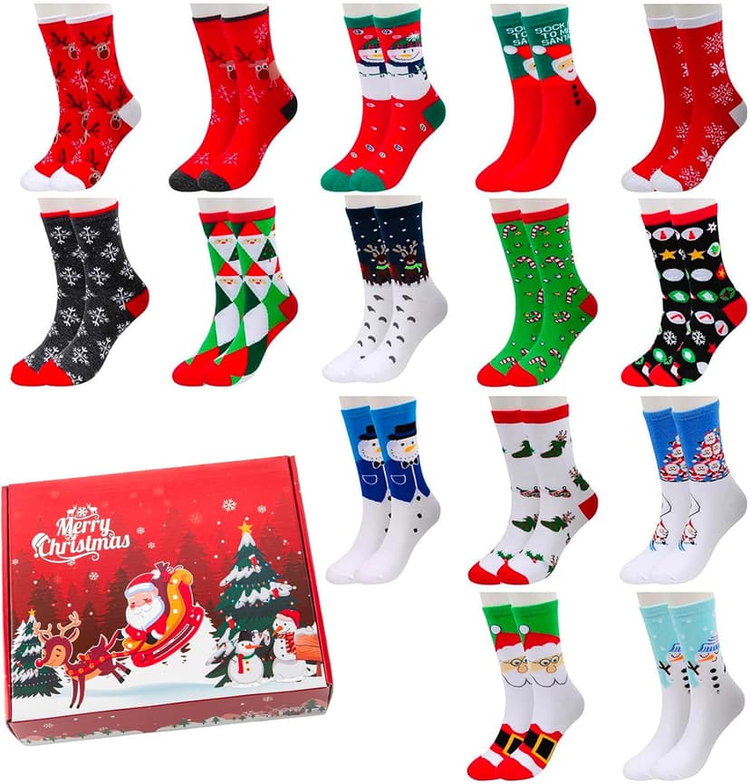 MarJunSep 15 Pairs Women's Christmas Socks Gifts for Women Adults Family Coworkers Cotton Holiday Socks Stocking Stuffers